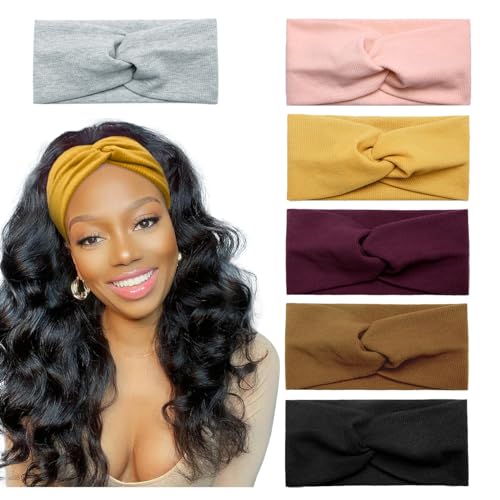 Huachi Turban Headbands for Women Trendy, Wide Women Head Bands, Fall Fashion Must Haves Thick Boho Stretchy Hair Bands Non Slip for Girls Yoga Workout Fashion Hair Accessories, Solid Color - color: Headbands A