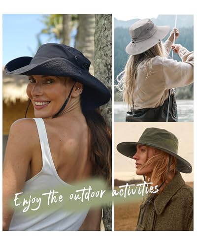 FURTALK Womens Sun Hat with Ponytail Hole Beach Hiking Summer Wide Brim UPF 50+ Outdoor Protection Foldable Bucket Hat - color: Green