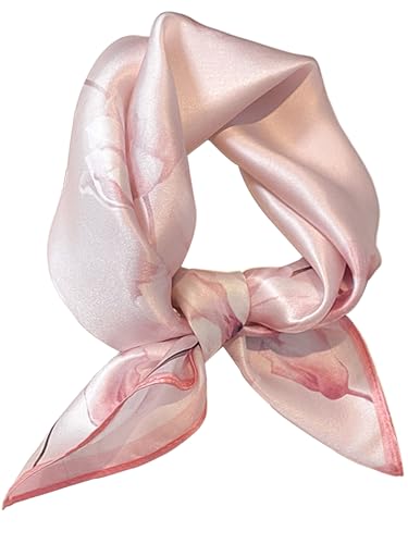 100% Mulberry Silk Scarf for Women Hair Lightweight Square Neckerchief Wrap For Head Scarves 21" - color: 3-pink Tulip /21"*21"