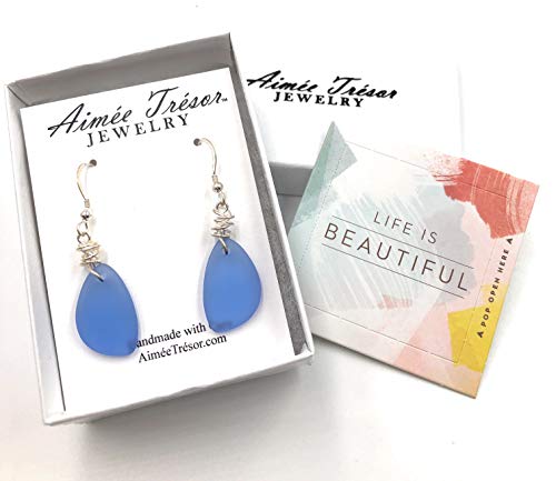 Popular Recycled Sea Glass Earrings on Sterling Silver Hooks - color: Periwinkle 2