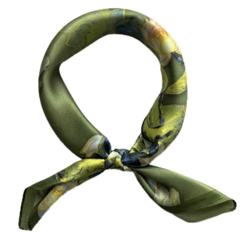 FONYVE 100% Mulberry Silk Scarfs for Women-Lightweight Square Satin Head Scarf-Small Silk Hair Scarf for Sleeping 21"x21" - color: 14 Green Flowers