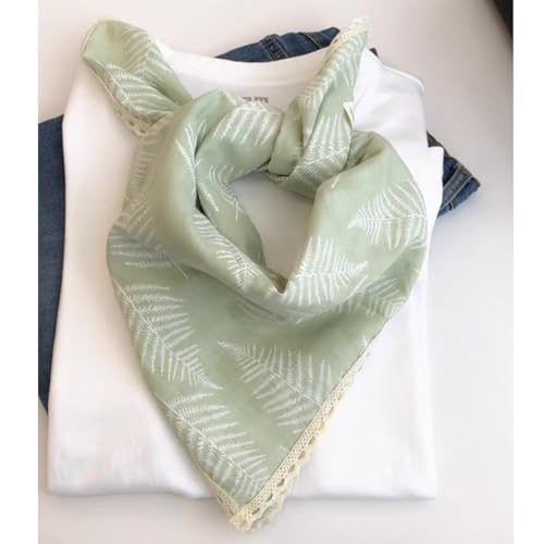 Soft Cotton Like Lace Bandana Headband, Head Wrap, Protective Coverage, Hair Neck Scarf for Women 24 x 24 inch - color: Cas022 - Asparagus Fern G