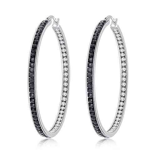 CiNily Mult-colors Crystal Stainless Steel Hoop Earring for Women Hypoallergenic Jewelry for Sensitive Ears Large Big Hoop Earrings 2" - color: White and Black