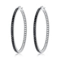 CiNily Mult-colors Crystal Stainless Steel Hoop Earring for Women Hypoallergenic Jewelry for Sensitive Ears Large Big Hoop Earrings 2" - color: White and Black