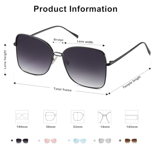 SOJOS Trendy Square Oversized Sunglasses Womens Mens UV400 Big Large Designer Shades SJ1082 - color: Black/Gradient Grey