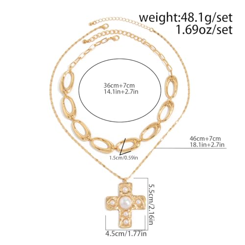 Chunky Necklace Stack Big Statement Necklace for Women Layered Large Oval Circle Cross Necklaces Stackable Boho Necklaces for Women Chunky Jewelry - style: B - cross