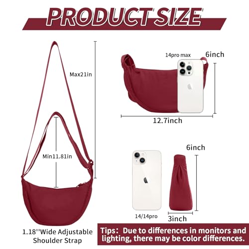 Nylon Crescent Crossbody Bag for Women Purses Trendy Men,Small Travel Sling Bag Hobo - color: Wine Red, size: Small