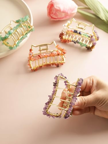 MINACHI Boho Hair Claw with Mixed Colorful Stone Chips, Handmade Gold Tone Hair Clip for Women - color: Hair Claws AIR.002