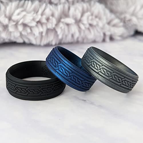 Knot Theory Silicone Ring for Men - Trinity, Claddagh, Celtic Engraving - 8mm Bandwidth Breathable Comfort Fit - color: Silver Celtic, size: Size 10 ~ 10.5
