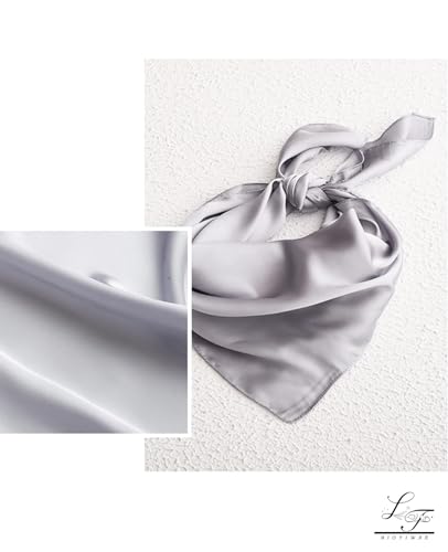 Hioyiwse Satin Square Scarf for Women Solid Color Emulation Silk Handkerchief Hair Ribbon Headband Handbag Purse - color: D13-silver(23.6*23.6inch)