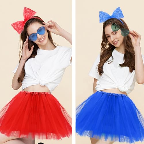 Women Tutu Costume Accessories Set, Striped Knee Socks Tutu Skirt Sunglasses and Bow Headband Colorful Party Favors - color: Dark Blue