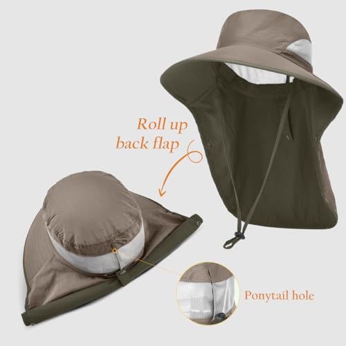 Womens Sun Hat Wide Brim UPF50+ Outdoor Sun Protection Ladies Fishing Hat with Neck Flap Detachable Face Cover - color: Light Green