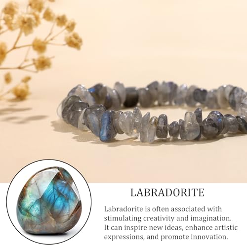 Natural Gemstone Beads Bracelets Healing Crystal Stone Beaded Bracelet for Women Men Handmade Spiritual Jewelry Gifts - color: Labradorite, size: Chips Beads