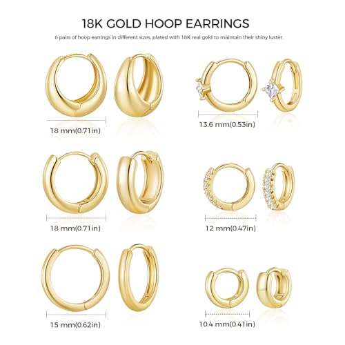6 Pairs Gold Hoop Earrings Set for Women Trendy Chunky Huggie Dainty Earring Jewelry Small Fashion Hoop Earrings for Gifts
