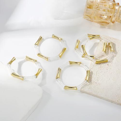 Gold Tube Bangle Bracelets for Women Stackable Bamboo Chunky Acrylic Beads Stretch Friendship Summer Beach Bracelet Jewelry - color: Clear