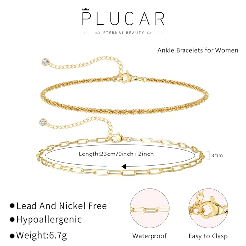 Ankle Bracelets for Women, 14K Gold Anklets for Women Waterproof Cuban Link Chain Layered Anklet Set Gold Ankle Bracelets for Women Summer Beach Foot Jewelry Gifts - color: 2 Gold Clip Chain