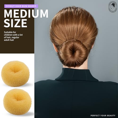 Teenitor Hair Bun Maker Set, 7 Pieces Bun Donuts for Hair(1 Extra-Large, 2 Large, 2 Medium, 2 Small), 5 Elastic Bands, 20 Hair Pins, Gold - color: Gold