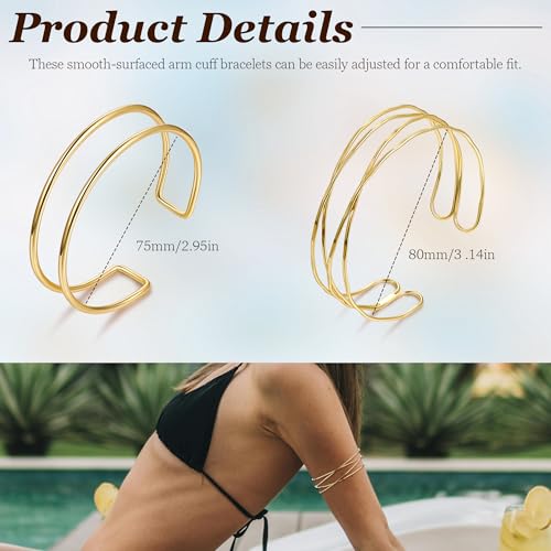 2Pcs Gold Arm Cuff for Women Adjustable Arm Cuff Bracelet Minimalist Open Coil Upper Arm Band Cuff Bangle Set - style: Gold B