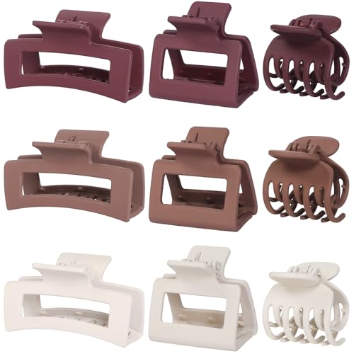 CHANDAT Medium Claw Hair Clips Set for Women - 3 Styles, 9PCS Rectangle Hair Clips for Thick Hair, Square Clips for Thin Hair - Coffer Red - color: Coffer Red