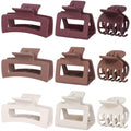 CHANDAT Medium Claw Hair Clips Set for Women - 3 Styles, 9PCS Rectangle Hair Clips for Thick Hair, Square Clips for Thin Hair - Coffer Red - color: Coffer Red