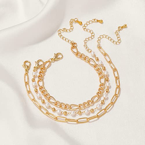 Dainty Pearl Chain Bracelets 14K Gold Bracelet for Women Adjustable Baroque Culture Jewelry Gifts for Mother Wife - color: D