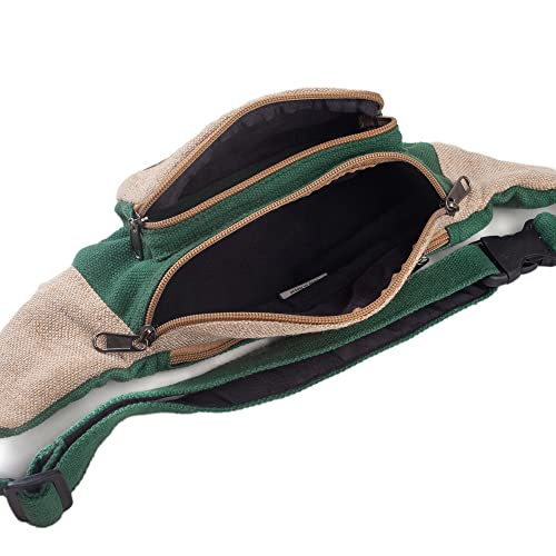 Freakmandu Eco-Friendly Boho Hippie Style Mushroom Hemp Fanny Pack Hip Waist Bag for Hiking Running Jogging Cross Body