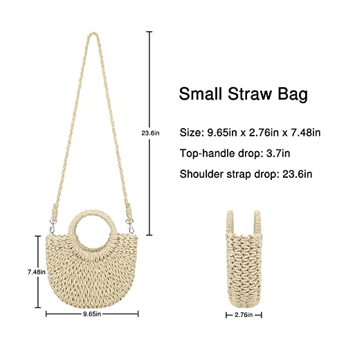 Womens Straw Beach Bag Woven Crossbody Shoulder Bags Top Handle Satchel Handbag Purse for Summer - color: Beige