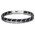 Men's Leather Bracelet, Stackable Stainless Steel Clasp Bracelets for Men Stylish Birthday, Thanksgiving, Valentine's Day Gift for My Man - style: 8.2" Gray and black Interwoven Leather