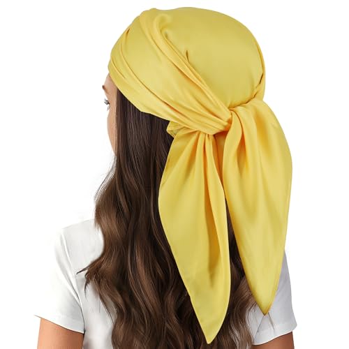 vimate Head Scarf for Women Hair 27'' Square Satin Silk Feeling Bnadana Neck Scarf Handbag Accessories Etc - color: C86#. Yellow