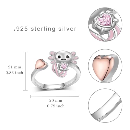 Axolotl Rings 925 Sterling Silver Axolotl Ring Cute Axolotl Jewelry Gift for Women Girls Daughter - color: June