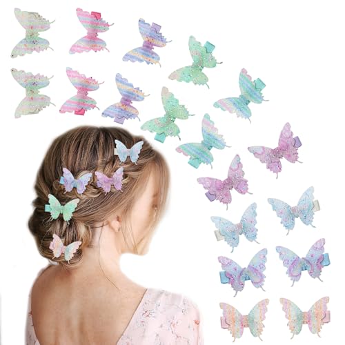 18Pcs Rhinestone Butterfly Hair Clips for Teens Women, Y2K Glitter Hair Jaw Clips, Cute Headwear Gifts for Wedding and Back to School Light Color - color: Light Style