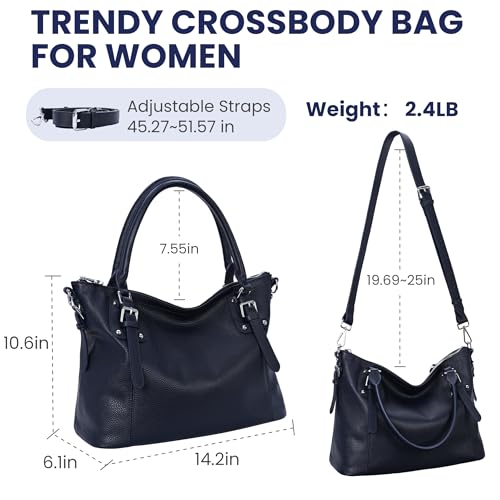 HESHE Genuine Leather Purses and Handbags for Women Tote Shoulder Bag Satchel Purse Top Handle Bags Hobo Crossbody Purse - color: Navy Blue, size: Large