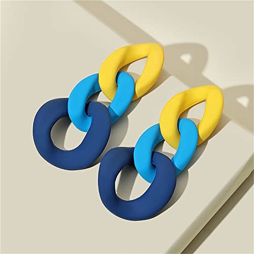 Charm Elegant Hollow Color Chain Acrylic Geometric Temperament Dangle Drop Earrings Bohemian Minimalist Hypoallergenic Jewelry Gift - color: Yellow Blue ShenBlue earrings