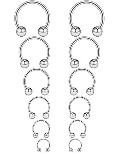 Ruifan 16G Surgical Steel CBR Nose Septum Horseshoe Earring Eyebrow Tongue Lip Nipple Helix Tragus Piercing Ring 6-16mm - color: 6PRS - Silver