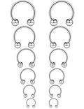 Ruifan 16G Surgical Steel CBR Nose Septum Horseshoe Earring Eyebrow Tongue Lip Nipple Helix Tragus Piercing Ring 6-16mm - color: 6PRS - Silver