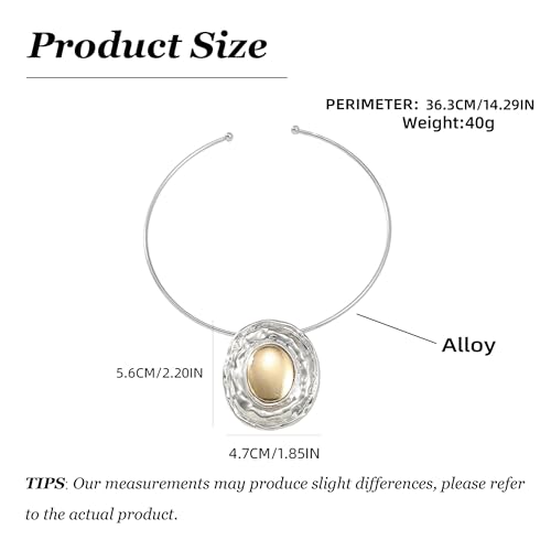 Gold Statement Necklace for Women Gold Collar Necklace Choker Chunky Statement Big Oval Pendant Cuff Necklaces African Tribal Ethic Necklace Summer Vacation Jewelry Gifts - color: B:silver collar necklace