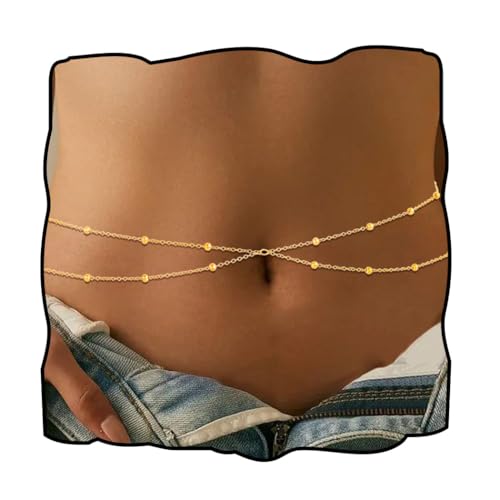 Rhinestone Waist Chains Crystal Waist Chain with Pendant Abdominal Chain Thin Minimalist Body Chain Jewelry for Women Beach Rave - style: B-Beads-Gold