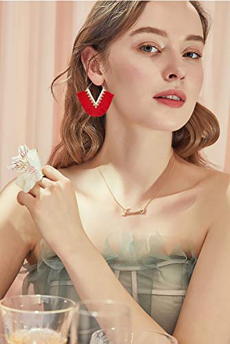 Tassel Hoop Earring Statement Thread Dangle Earrings Stylish Long Fringe Drop Earrings Lightweight Long Swingy French Hook Earrings for Women - color: A Red