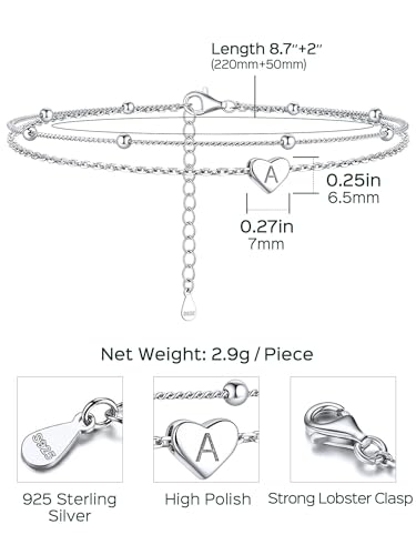 ChicSilver Sterling Silver Anklets for Women 925 Ankle Bracelets for Women Layered Heart Anklet With Beaded Anklets for Women - style: 26.Z