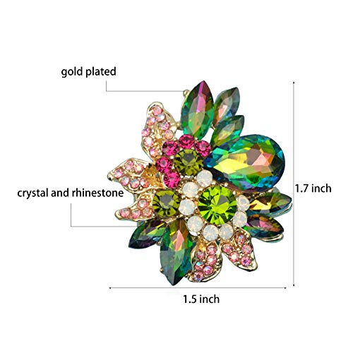 CSY Luxury Women's Austrian Crystal Leaves Flower Big Cocktail Statement Rings Stretch Adjustable Ring Jewelry Accessories - color: magic color