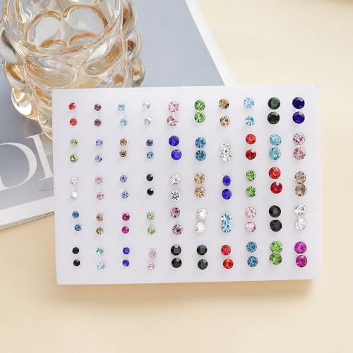 Multi-Color Stud Earrings Set for Women- Several Sizes Colors Rhinestone Faux Pearl Earrings, Daily Wear/Party Jewelry, Hypoallergenic Posts - style: 50 pairs