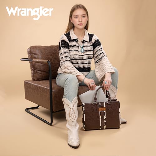 Montana West Wrangler Animal Print Tote Bag for Women Western Purse Boho Top Handle Satchel Handbag - color: Cow Coffee