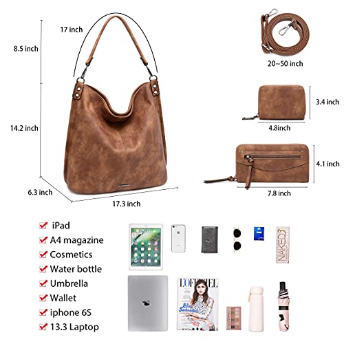 lapsting Hobo Bags for Women Handbags Purse Ladies Boho Shoulder Bag Crossbody Purses Faux Leather - color: H - 17.3inch Brown - Black Metal