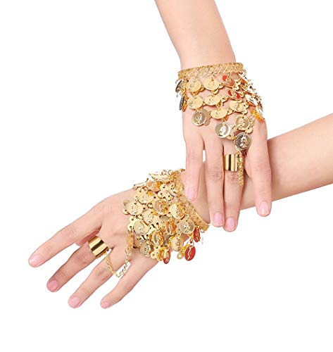 ORAZIO Belly Dance Jewelry Set For Women Boho Vintage Coins Necklace and Earrings Bracelets Anklet Halloween Dance Play Accessories With Indian style