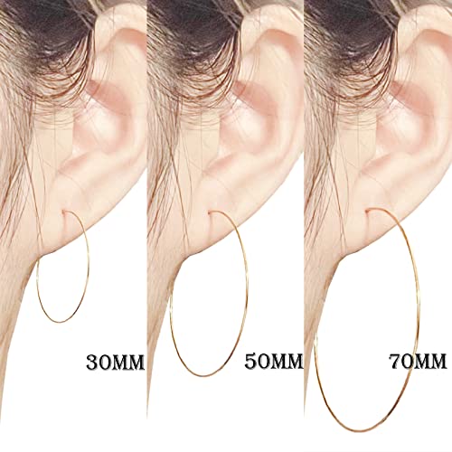 Multipack Dainty Large Thin Gold Hoop Earrings for Women Hypoallergenic Earrings Lightweight 30mm 50mm 60mm 70mm Gold/Silver/Rose Gold Hoop Earrings - style: 3 Pairs-70mm
