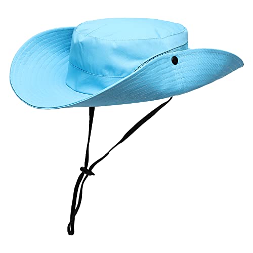 Womens Summer Sun Hat Beach Hat Wide Brim Outdoor UV Protection Hat Foldable Cool Mesh Ponytail Bucket Hat - color: Pure Sky Blue