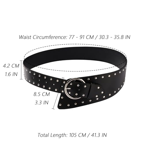 MILAKOO Vintage Punk Leather Waist Belt for Women 80s Goth Costume Cinch Belts Ladies Western Belt for Jean - color: C3: Black