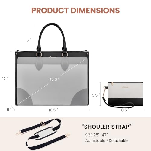 LOVEVOOK Laptop Bag for Women 15.6 lnch,Waterproof Laptops Tote Bags for Womens,Professional Work Bags for Women with Cup Holder,Large Laptop Purse Computer Briefcase Office Teacher Clutch Bag,2 PCS - color: Off-white - Black, size: 15.6 Inch