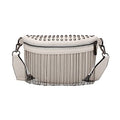 GLT.ETL Fanny Pack Chest Bag For Women Faux leather Fringe Quilted Waist Cross Body Blet Bum Bags Rivet Studded Tassel Purses (Beige White) - color: White