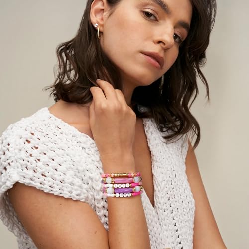 Elegance 11 designs colorful bracelets for women Surfer Thick Tube Heishi Summer Beach Beaded Stackable Boho Stretch Bracelets - color: Bright Red